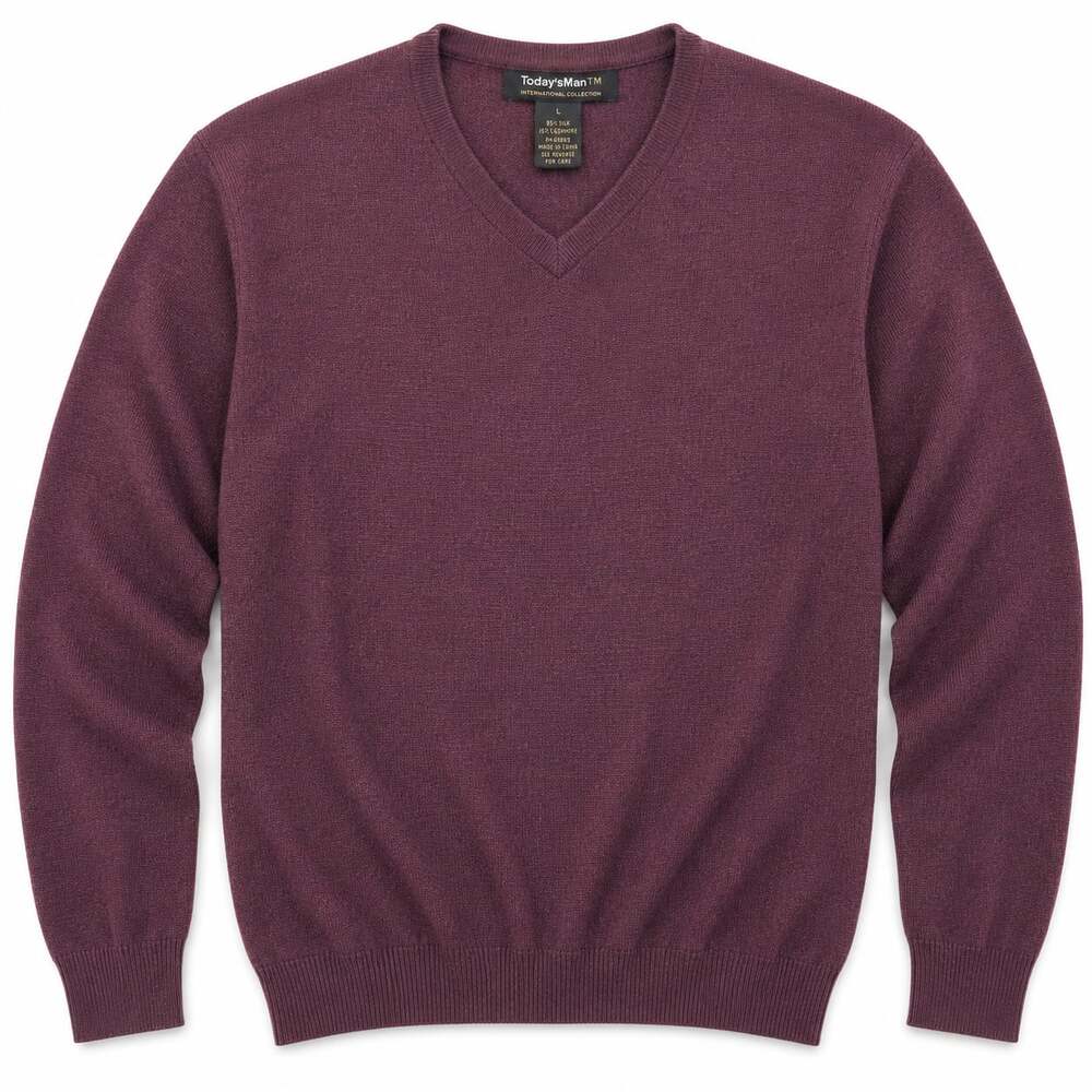 Today's Man International Collection Men's V-Neck Silk Cashmere Sweater